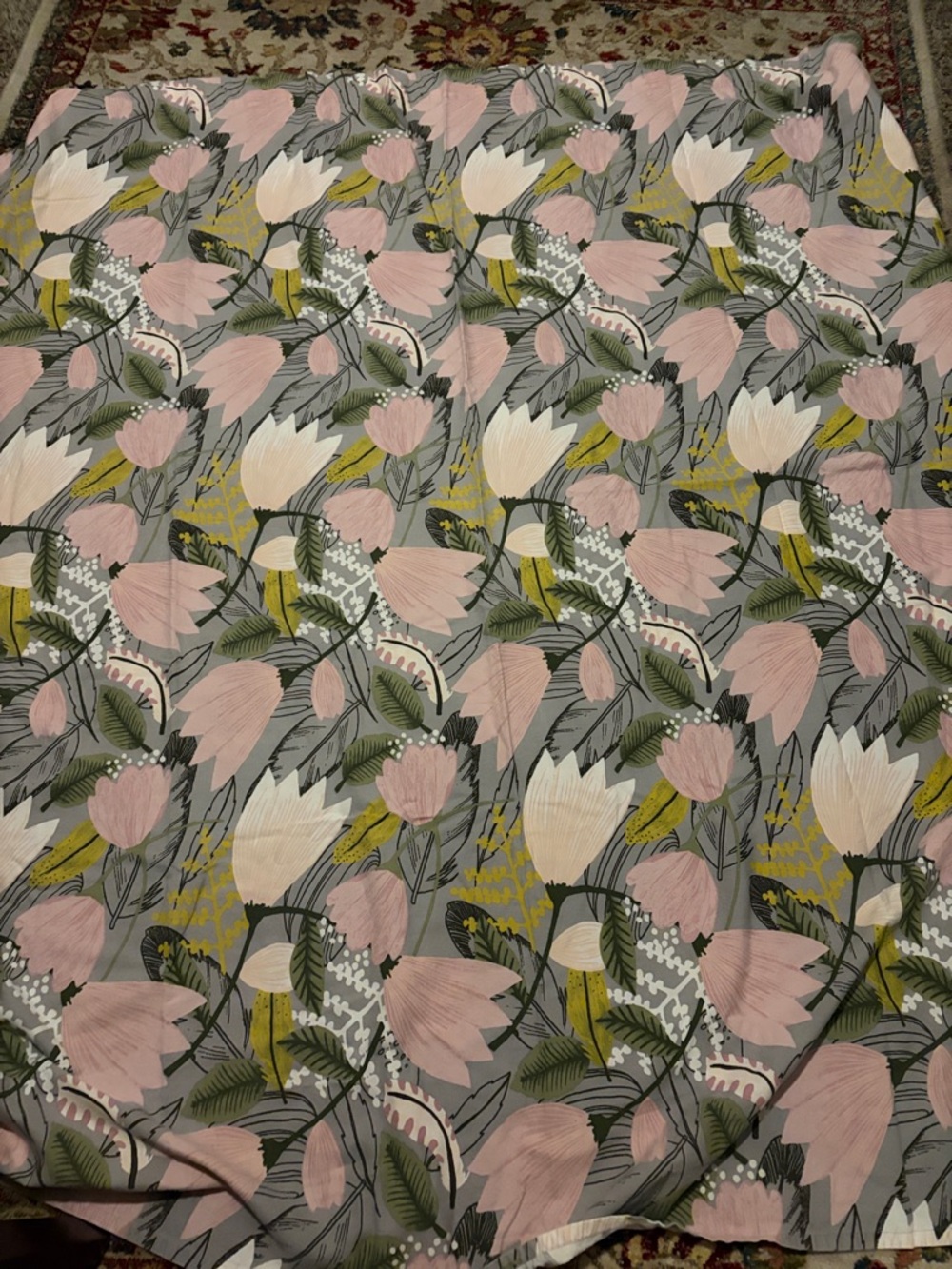 Cost Plus World Market Pink, Green and Cream Floral Duvet Cover